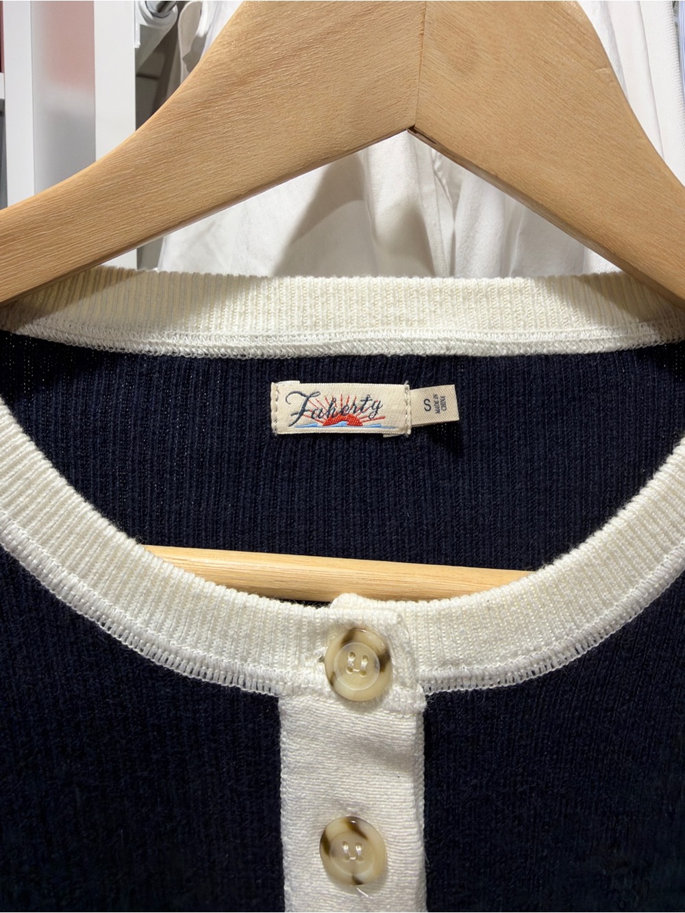 Faherty Navy Ribbed Henley with White Trim - Kids Long Sleeve - Picture 5 of 7